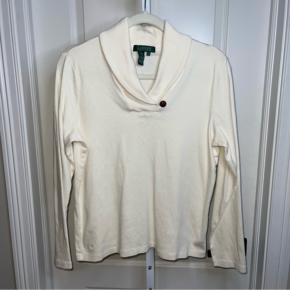 Lauren Ralph Lauren Cream Shawl Collar Top Long Sleeve Button Detail XL